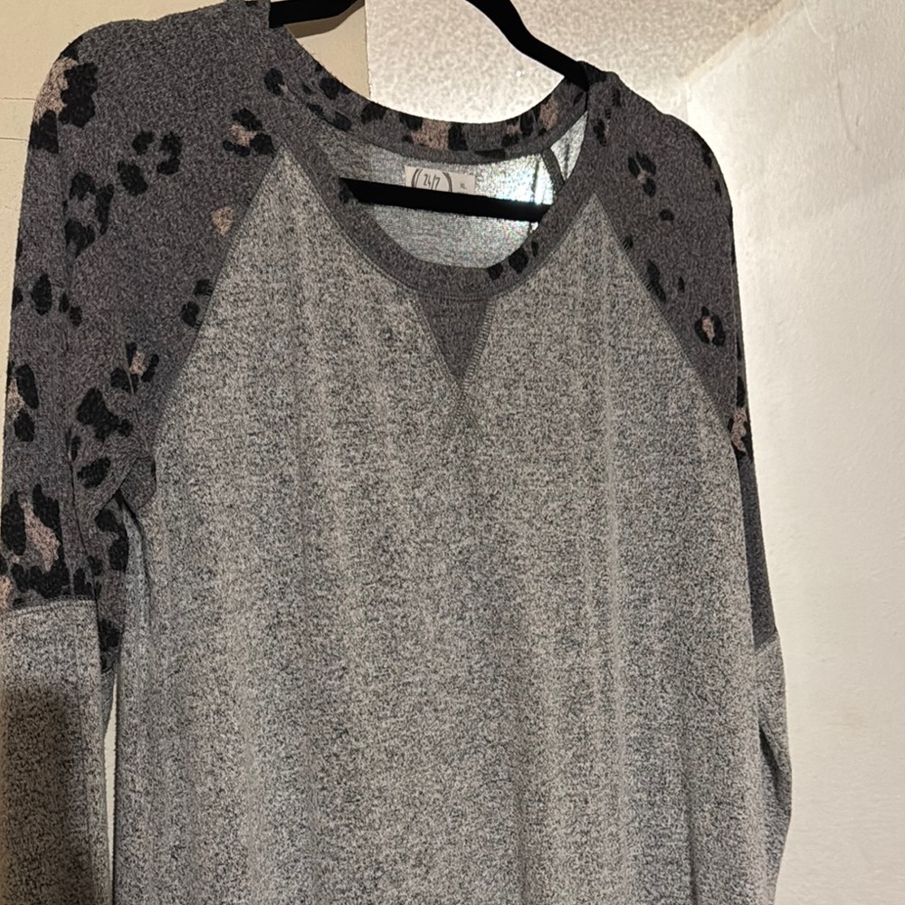 Maurices Gray and Black Hoodie with Patterned Sleeves